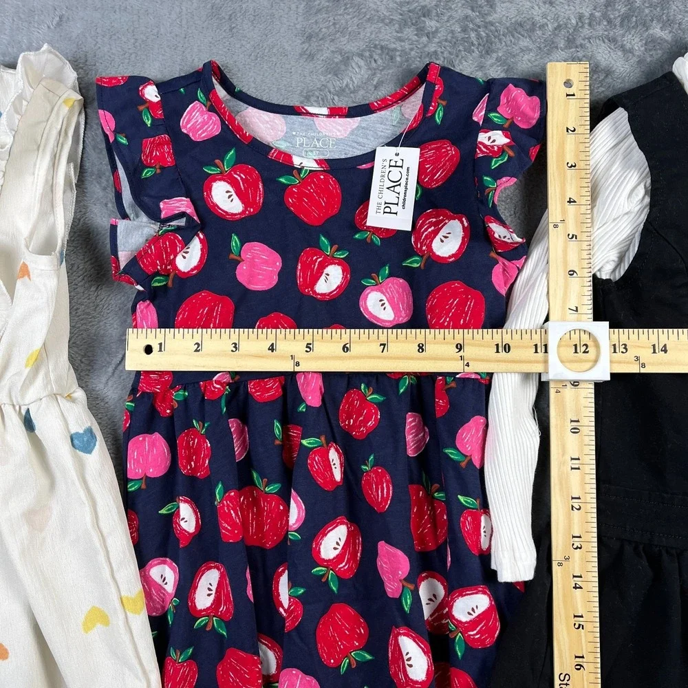 Childrens Place Shein Girls Dress Lot 3 5T Apple Heart Flutter Sleeve Ribbed